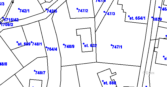 Parcela st. 632 v KÚ Jablonecké Paseky, Katastrální mapa