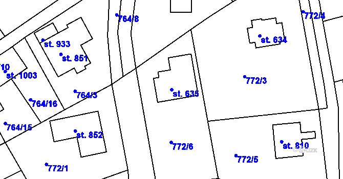 Parcela st. 635 v KÚ Jablonecké Paseky, Katastrální mapa