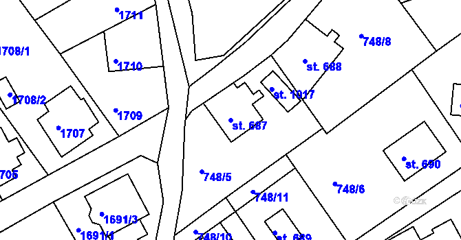 Parcela st. 687 v KÚ Jablonecké Paseky, Katastrální mapa