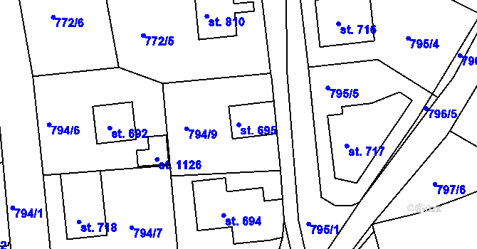 Parcela st. 695 v KÚ Jablonecké Paseky, Katastrální mapa