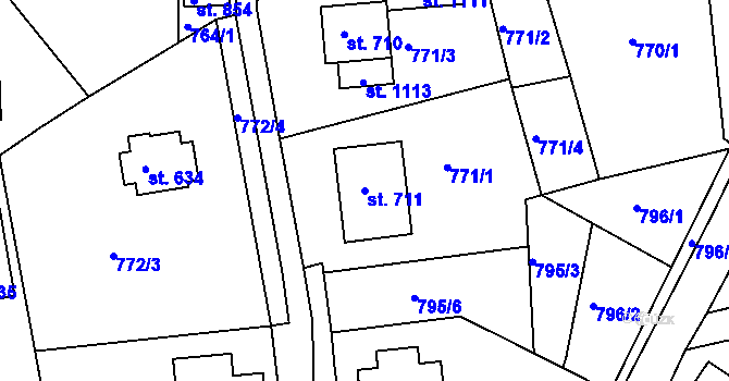 Parcela st. 711 v KÚ Jablonecké Paseky, Katastrální mapa