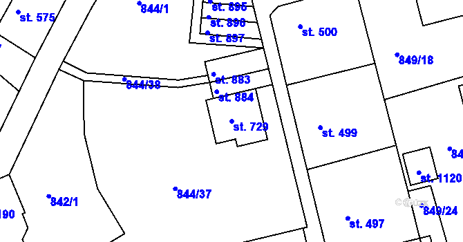 Parcela st. 729 v KÚ Jablonecké Paseky, Katastrální mapa