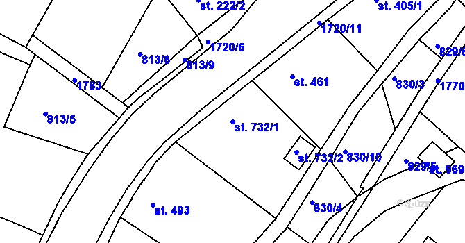 Parcela st. 732/1 v KÚ Jablonecké Paseky, Katastrální mapa