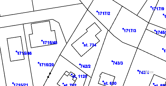 Parcela st. 734 v KÚ Jablonecké Paseky, Katastrální mapa