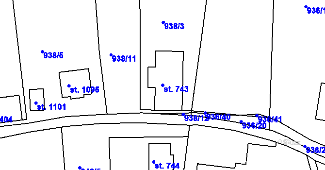 Parcela st. 743 v KÚ Jablonecké Paseky, Katastrální mapa