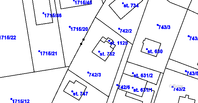 Parcela st. 752 v KÚ Jablonecké Paseky, Katastrální mapa