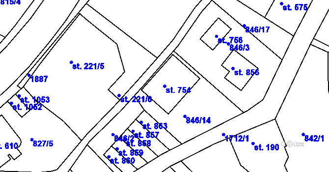 Parcela st. 754 v KÚ Jablonecké Paseky, Katastrální mapa