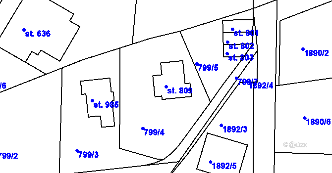 Parcela st. 809 v KÚ Jablonecké Paseky, Katastrální mapa