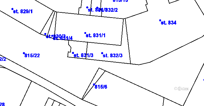 Parcela st. 832/3 v KÚ Jablonecké Paseky, Katastrální mapa