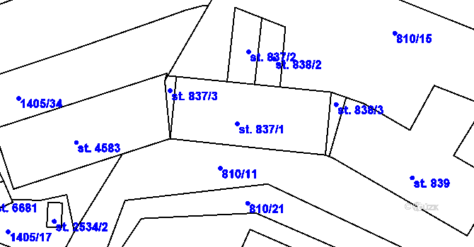 Parcela st. 837/1 v KÚ Jablonecké Paseky, Katastrální mapa