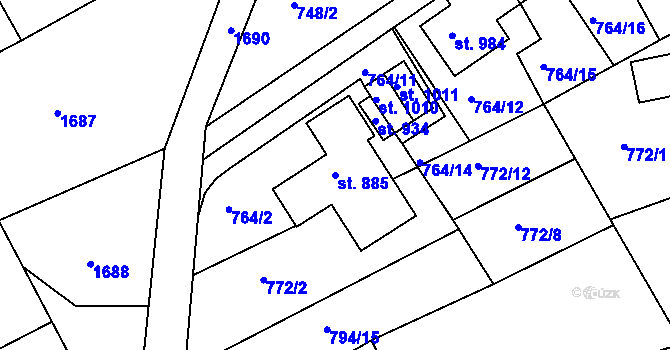 Parcela st. 885 v KÚ Jablonecké Paseky, Katastrální mapa