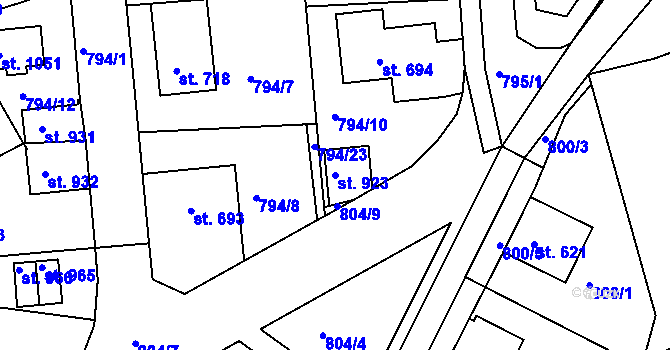 Parcela st. 923 v KÚ Jablonecké Paseky, Katastrální mapa
