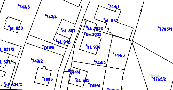Parcela st. 935 v KÚ Jablonecké Paseky, Katastrální mapa