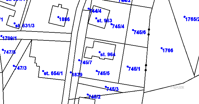 Parcela st. 964 v KÚ Jablonecké Paseky, Katastrální mapa
