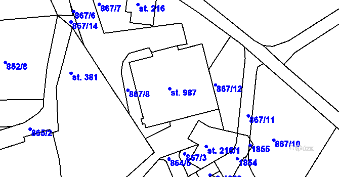 Parcela st. 987 v KÚ Jablonecké Paseky, Katastrální mapa