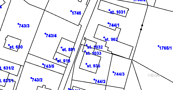 Parcela st. 1032 v KÚ Jablonecké Paseky, Katastrální mapa