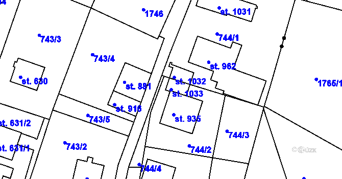 Parcela st. 1033 v KÚ Jablonecké Paseky, Katastrální mapa