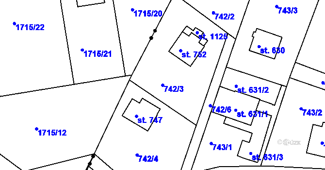 Parcela st. 742/3 v KÚ Jablonecké Paseky, Katastrální mapa