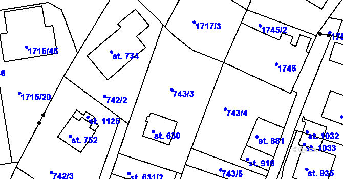 Parcela st. 743/3 v KÚ Jablonecké Paseky, Katastrální mapa