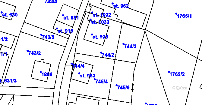 Parcela st. 744/2 v KÚ Jablonecké Paseky, Katastrální mapa