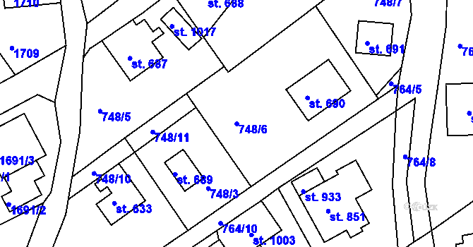 Parcela st. 748/6 v KÚ Jablonecké Paseky, Katastrální mapa