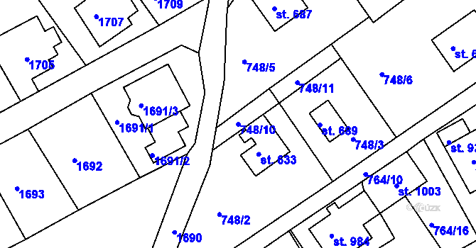 Parcela st. 748/10 v KÚ Jablonecké Paseky, Katastrální mapa