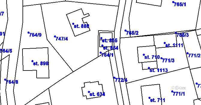Parcela st. 764/1 v KÚ Jablonecké Paseky, Katastrální mapa