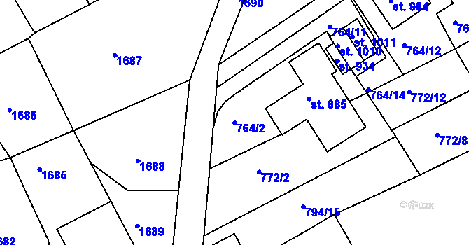 Parcela st. 764/2 v KÚ Jablonecké Paseky, Katastrální mapa