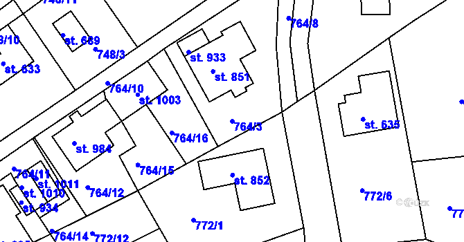 Parcela st. 764/3 v KÚ Jablonecké Paseky, Katastrální mapa