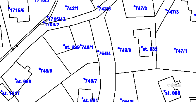Parcela st. 764/4 v KÚ Jablonecké Paseky, Katastrální mapa