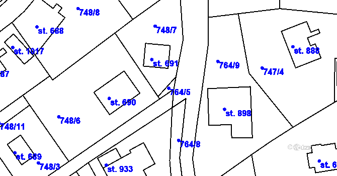 Parcela st. 764/5 v KÚ Jablonecké Paseky, Katastrální mapa