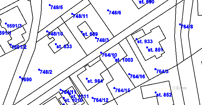 Parcela st. 764/10 v KÚ Jablonecké Paseky, Katastrální mapa