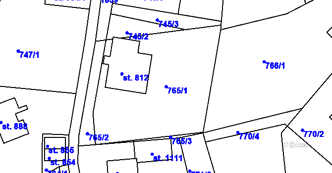 Parcela st. 765/1 v KÚ Jablonecké Paseky, Katastrální mapa
