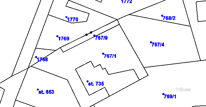 Parcela st. 767/1 v KÚ Jablonecké Paseky, Katastrální mapa