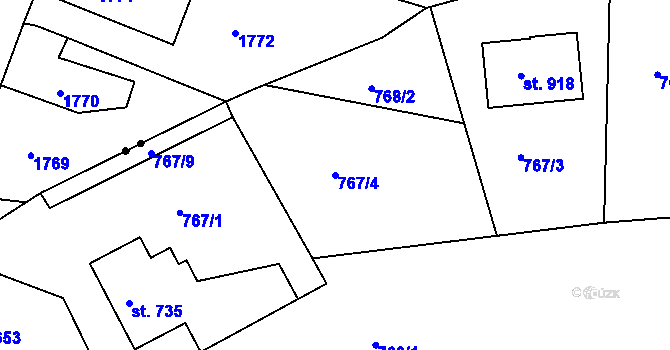 Parcela st. 767/4 v KÚ Jablonecké Paseky, Katastrální mapa