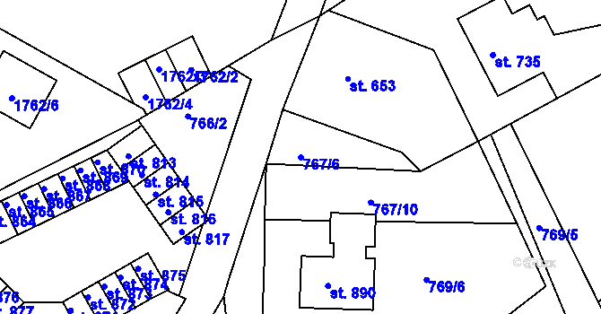 Parcela st. 767/6 v KÚ Jablonecké Paseky, Katastrální mapa