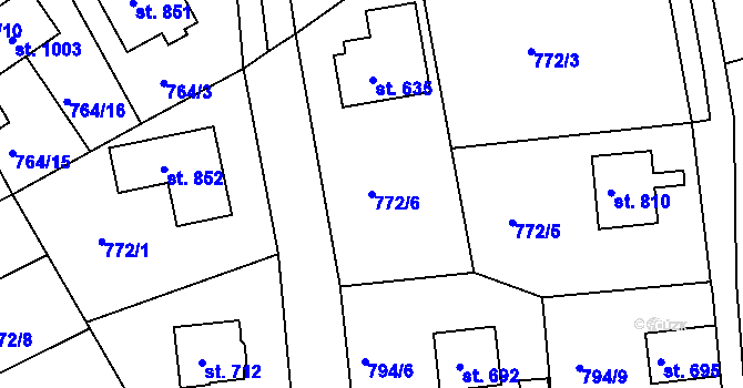 Parcela st. 772/6 v KÚ Jablonecké Paseky, Katastrální mapa