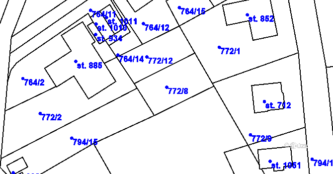 Parcela st. 772/8 v KÚ Jablonecké Paseky, Katastrální mapa