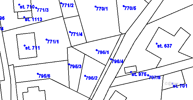 Parcela st. 796/1 v KÚ Jablonecké Paseky, Katastrální mapa
