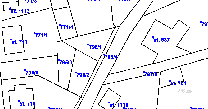 Parcela st. 796/4 v KÚ Jablonecké Paseky, Katastrální mapa