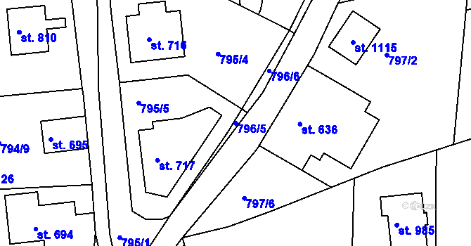 Parcela st. 796/5 v KÚ Jablonecké Paseky, Katastrální mapa