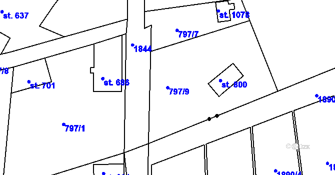 Parcela st. 797/9 v KÚ Jablonecké Paseky, Katastrální mapa
