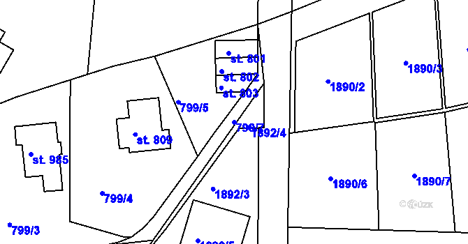 Parcela st. 799/7 v KÚ Jablonecké Paseky, Katastrální mapa
