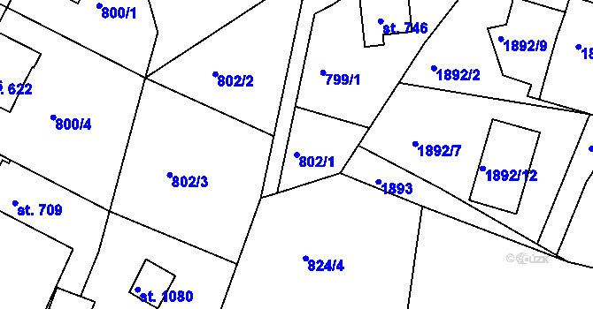 Parcela st. 802/1 v KÚ Jablonecké Paseky, Katastrální mapa