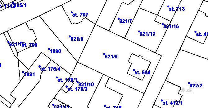 Parcela st. 821/8 v KÚ Jablonecké Paseky, Katastrální mapa