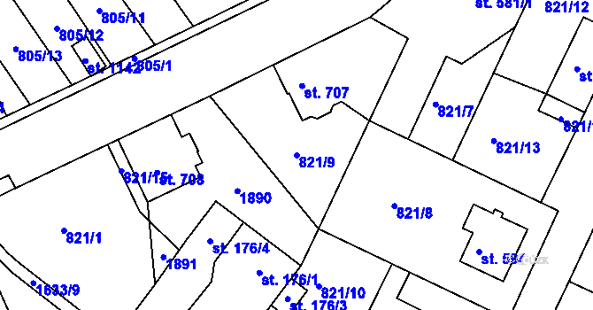 Parcela st. 821/9 v KÚ Jablonecké Paseky, Katastrální mapa