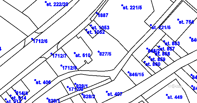 Parcela st. 827/5 v KÚ Jablonecké Paseky, Katastrální mapa