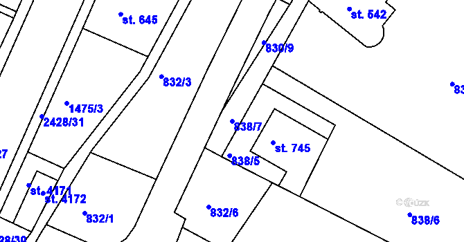 Parcela st. 838/7 v KÚ Jablonecké Paseky, Katastrální mapa