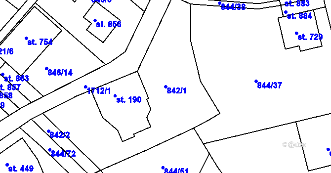 Parcela st. 842/1 v KÚ Jablonecké Paseky, Katastrální mapa