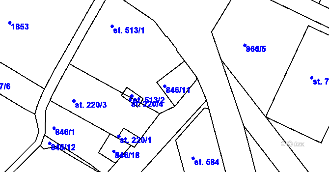 Parcela st. 846/11 v KÚ Jablonecké Paseky, Katastrální mapa